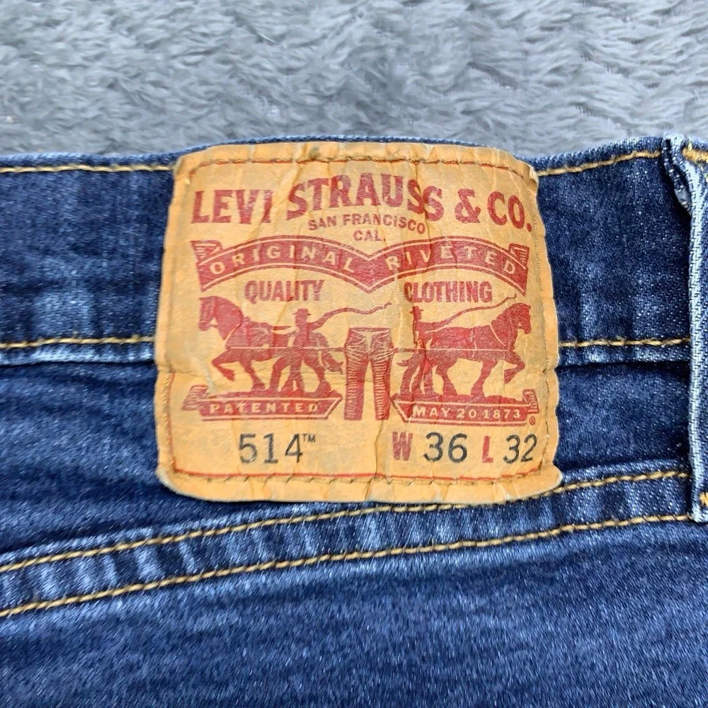 Levis 514 Jeans Men 36x32 (Fits 35x31) Blue Stretch Straight Leg Dark Wash Denim